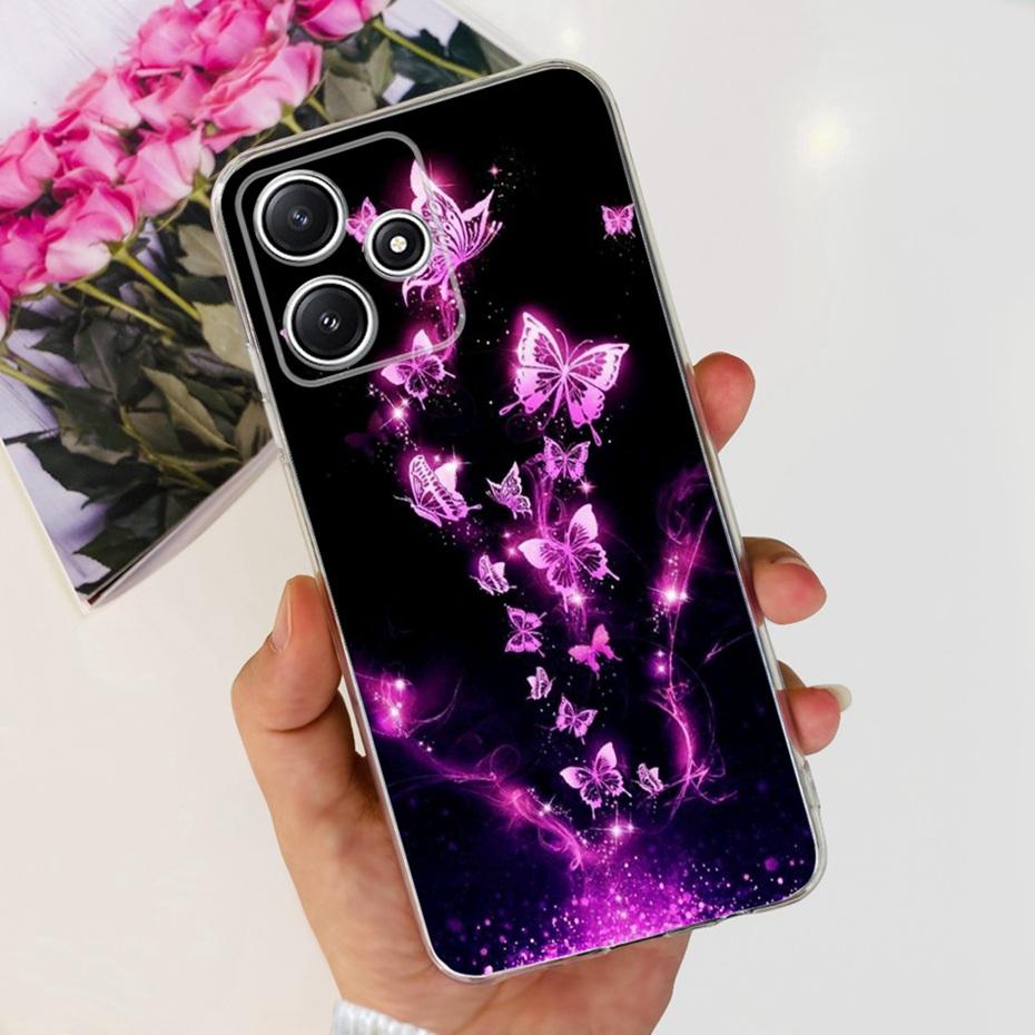 Cute Flower Cat Painted Case For Xiaomi Redmi 12 5G 2023 Soft Silicone TPU Back Cover For Redmi12 5G Global Phone Bumper