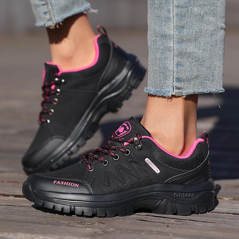 Ladies' Outdoor Hiking Shoes with Black and Pink Non Slip Soles Fashionable Sports Shoes Breathable Mesh Running Hiking Boots