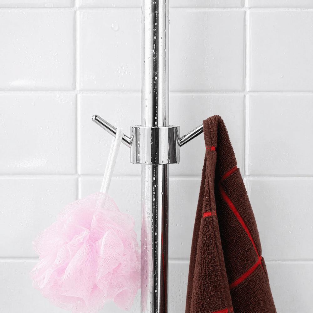 3Pcs ABS Shower Rod Hook Silver Shower Rod Clamp Hook Bathroom Hook Bathroom Kitchen Shower