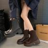 Leather Platform Martin Boots Women's Autumn 2025 New Black Heightening Boots Women's Fashion Casual Leather Short Boots