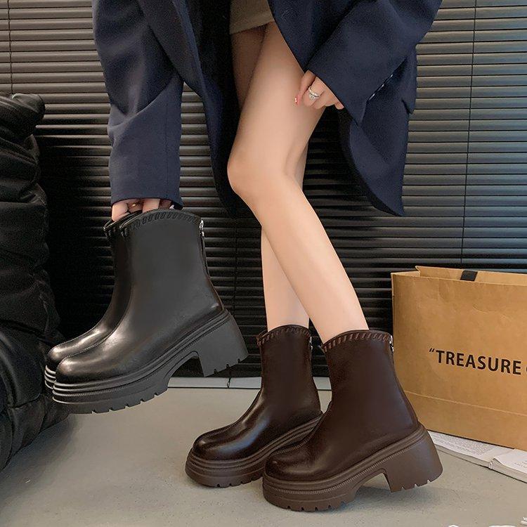 Leather Platform Martin Boots Women's Autumn 2025 New Black Heightening Boots Women's Fashion Casual Leather Short Boots