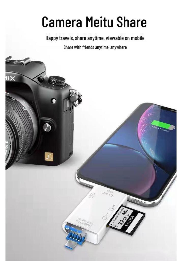 Six-in-One Type-C Multifunctional Card Reader: TF/SD USB Adapter for Computer & Phone