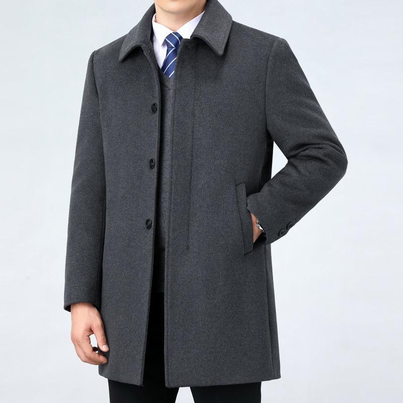 Cashmere Coat Men's Mid-length Thickened Removable Down Liner Jacket Middle-aged and Elderly Dad's Wool Woolen Top
