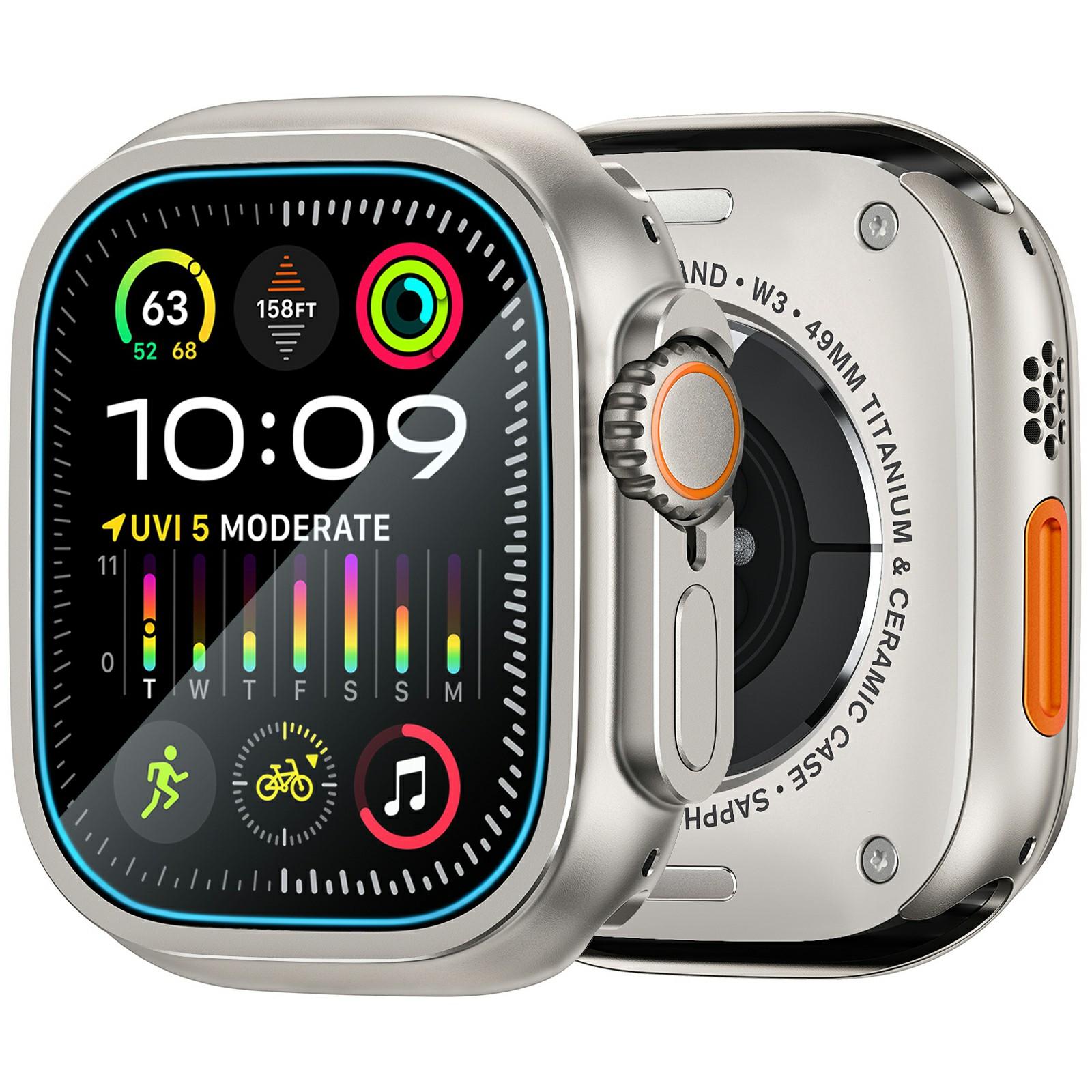 

AMBAND W1 For Apple Watch Ultra 3/Ultra 2/Ultra 49mm Metal Watch Cover Protective Case with Tempered Glass Screen Film B