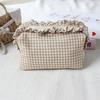 Gingham Plaid Ruffle Edge Makeup Bag Large Capacity Toiletry Bag Plaid Pattern Cosmetic Bag  Travel