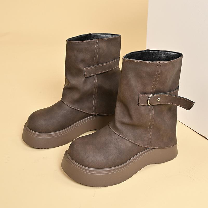 Spice girls fashion show legs long Martin boots women's 2025 autumn new a pleated pant tube boots pile thick-soled short boots