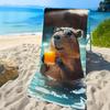Lustiges Capybara trinkt Orangensaft 3D-Druck Strandtuch Hochsaugfähig Neuheit Tierhandtuch für Sommerstrand Outdoor