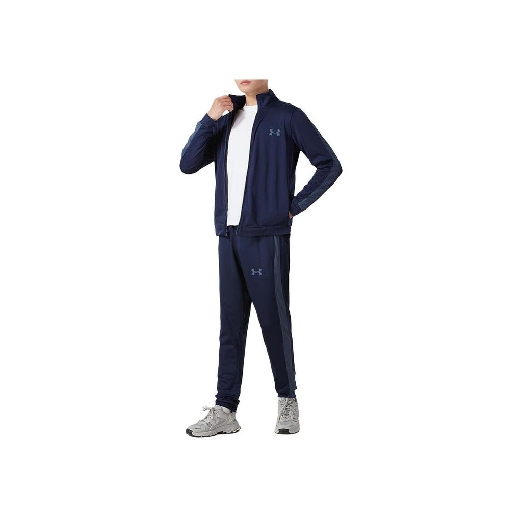 Under Armour Rival Knit Track Suit Zip Jacket And Comfortable Running Long Pants Casual Sports Set Men Suit Navy-Blue 1357139-410