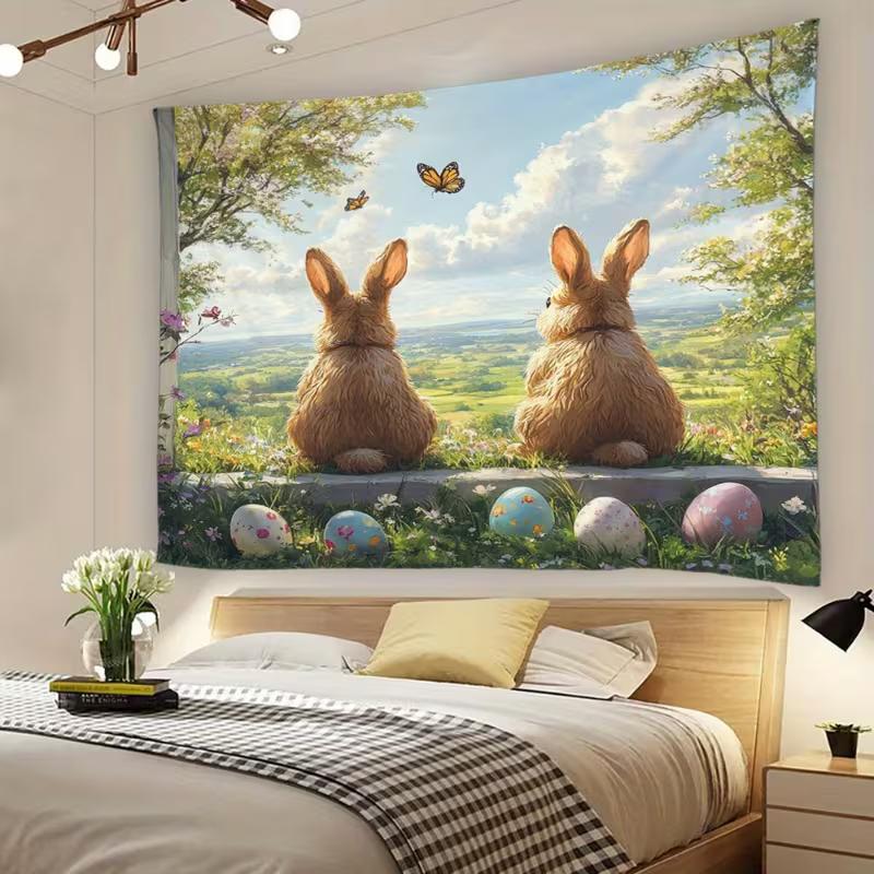 2D Flat Print Easter Tapestry for Bedroom & Living Room Spring Wall Art