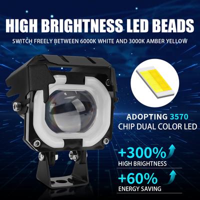 Car Work Light Headlight Auxiliary LED Fog Light Dual Color Explorers Offroad Angel Eyes LED Spotlights Light Portable Driving