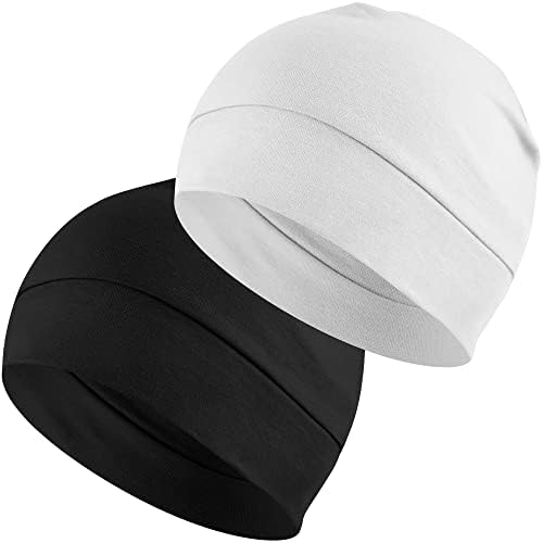 Confezione da 2 berretti Headshion leggeri 100% cotone, cappelli per dormire, berretti con ricamo 3D a teschio per uomo e donna, fodera traspirante per casco