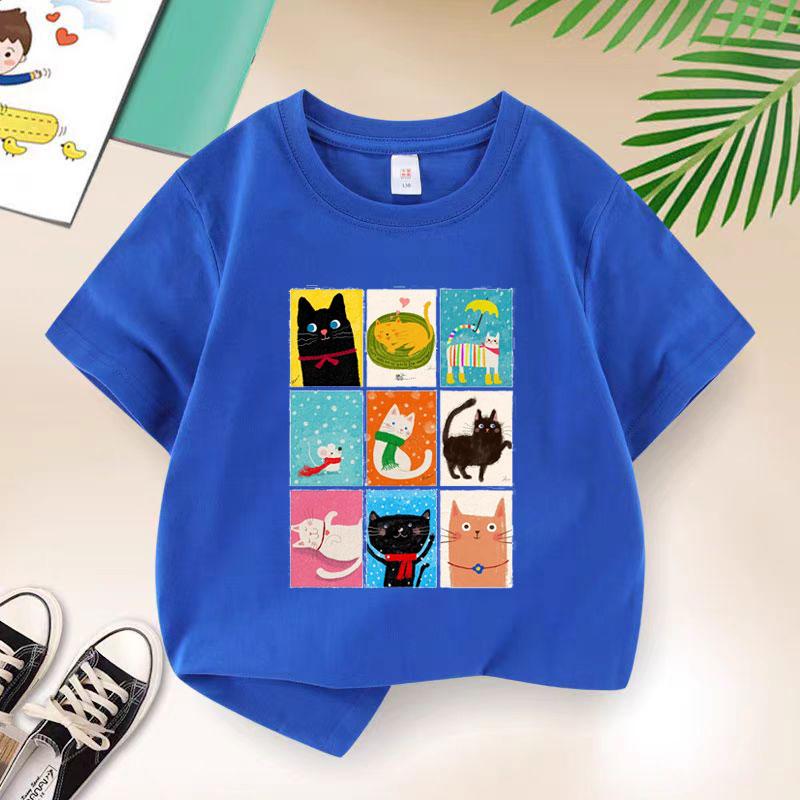 Cat Family Graphic Print Baby Boys T-shirt Yellow Tops Tee New Summer Funny Cartoon Kids T Shirt Teen
