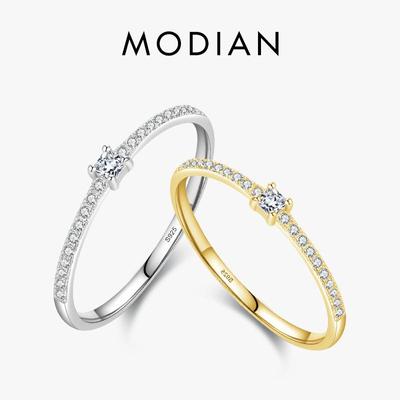 Modian 925 Sterling Silver Simple Square Clear CZ Charm Gold Color Finger Rings For Women Wedding Engagement Jewelry