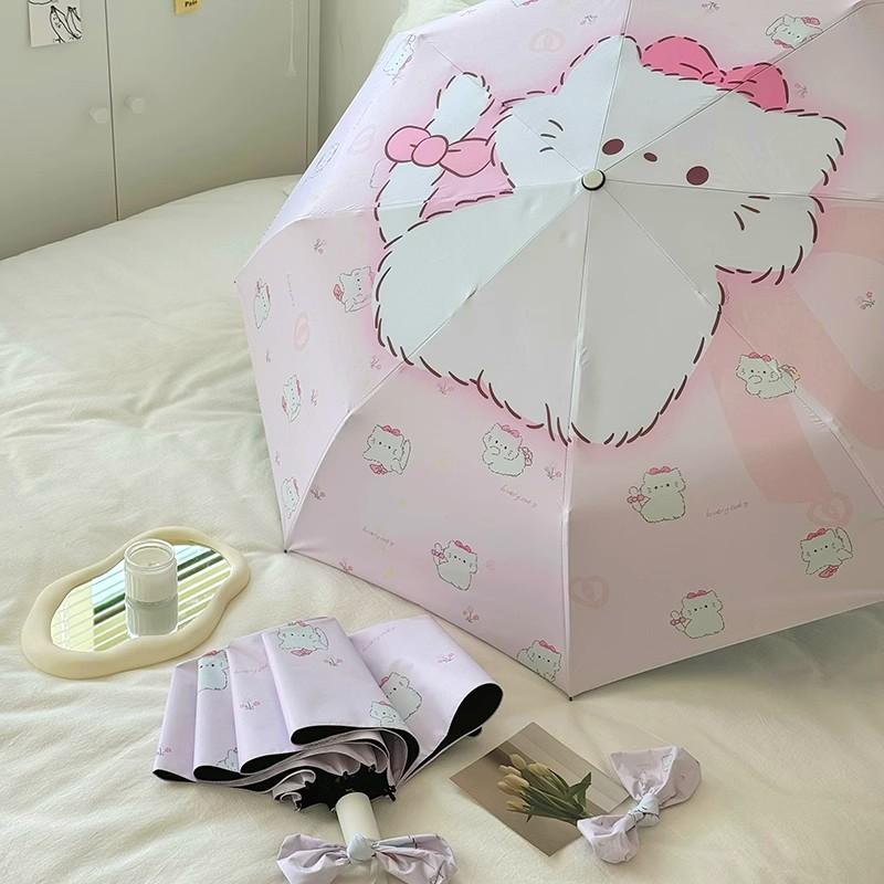 Cute Pink Kitten Folding Umbrella Sun Protection And Uv Rain Dual-Purpose Sun Umbrella Student Portable Sunshade