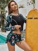 2023 Women's Long Sleeve Digital Print Surfing & Diving Swimsuit with Sun Protection