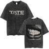Camiseta Gráfica Tate McRae Preto Lavado Y2K Streetwear Camiseta Unissex P-XXG