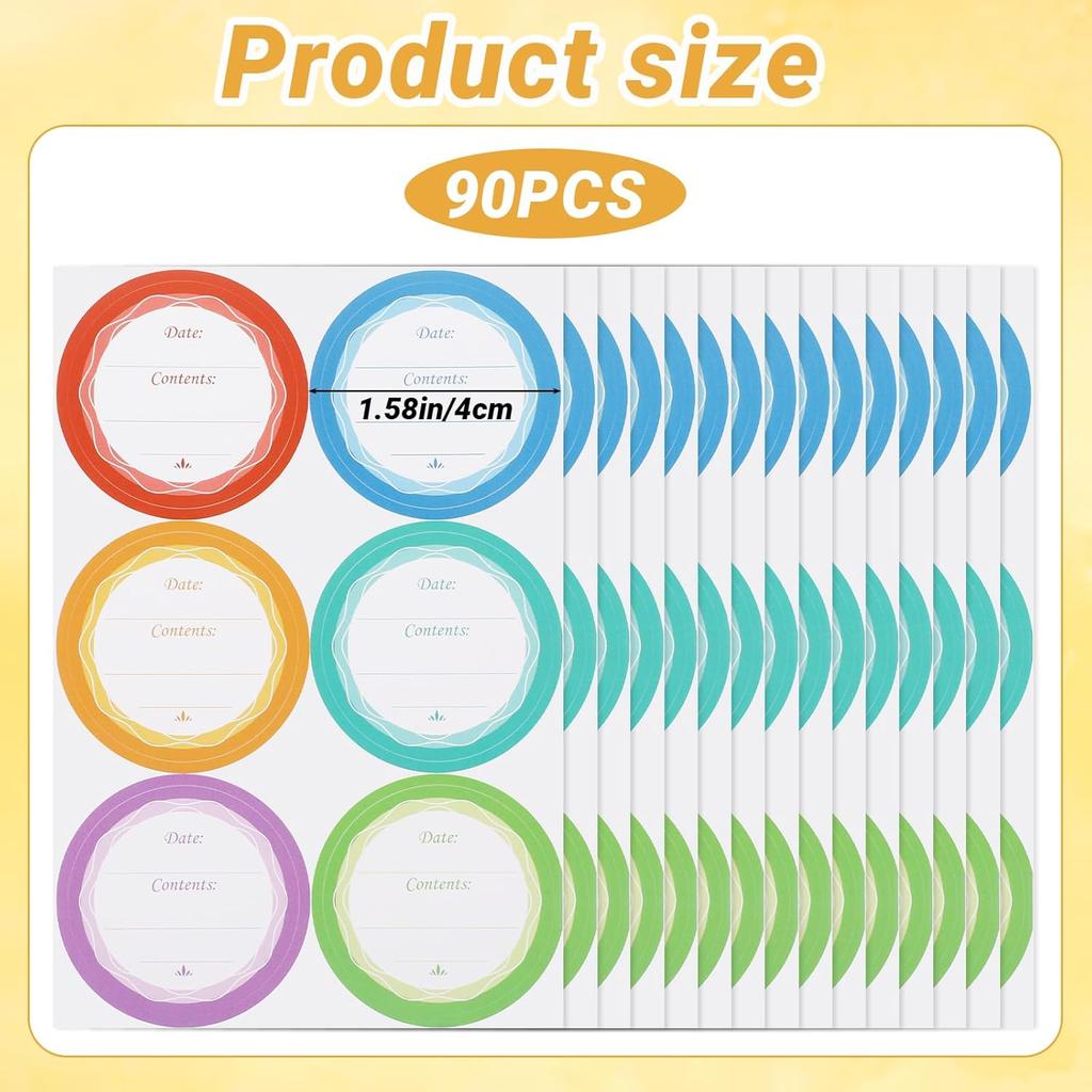 Removable Mason Jar Lid Labels 90 Canning Labels for Jars and Lids Canning Jar Label Stickers Floral Round for Food Container Spice Lids Canister