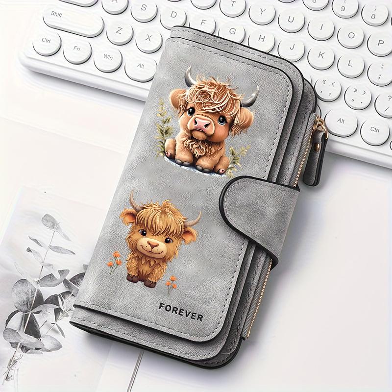 Portafoglio Lungo da Donna Design Mucca delle Highlands Scozzesi Portamonete con Bottone Multifunzionale 1pz Carino Regalo per Amanti dei Gatti Pendolarismo Quotidiano Viaggio all'Aperto Uso Familiare