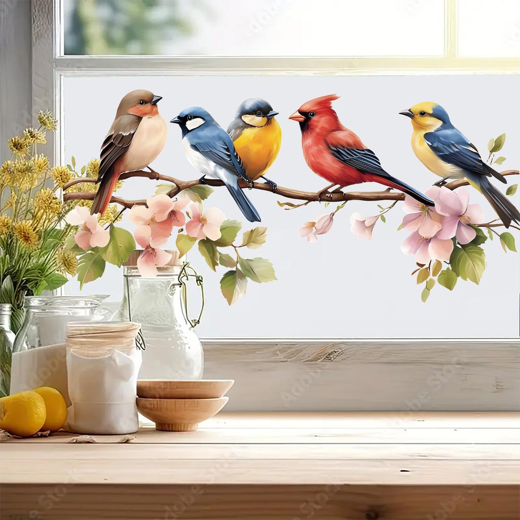 PVC Cute Adorable Bird Static Cling Window Sticker Removable Self-Adhesive for Kitchen Living Room Glass Home Decor Art