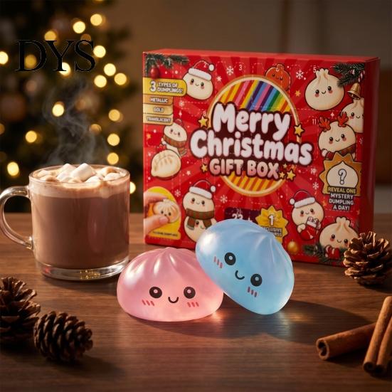 Stress Relief Gifts for Students Dumplings Squeeze Toy Advent Calendar Box, 24-Day Christmas Countdown with Mini Box Sensory Fidgets, Bun Holiday Gift