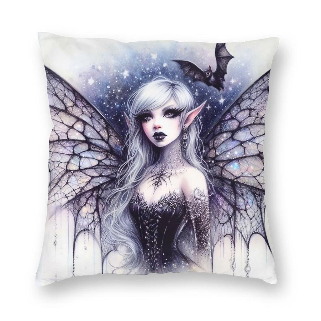 Batwing Gothic Fairy Pillowcase Polyester Linen Velvet Printed Zip Decor Bed Cushion Cover