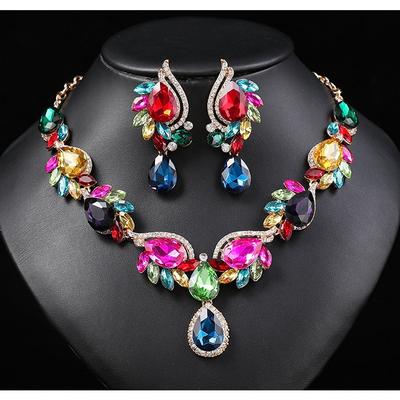 Multicolor Gem Necklace Set Women'S Bridal Banquet Dress
