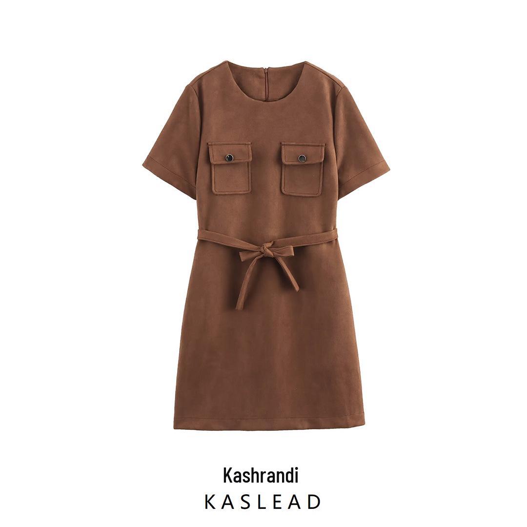 

Spring 2025 Women s Suede Effect Belted Dress - Euro-American Fashion M