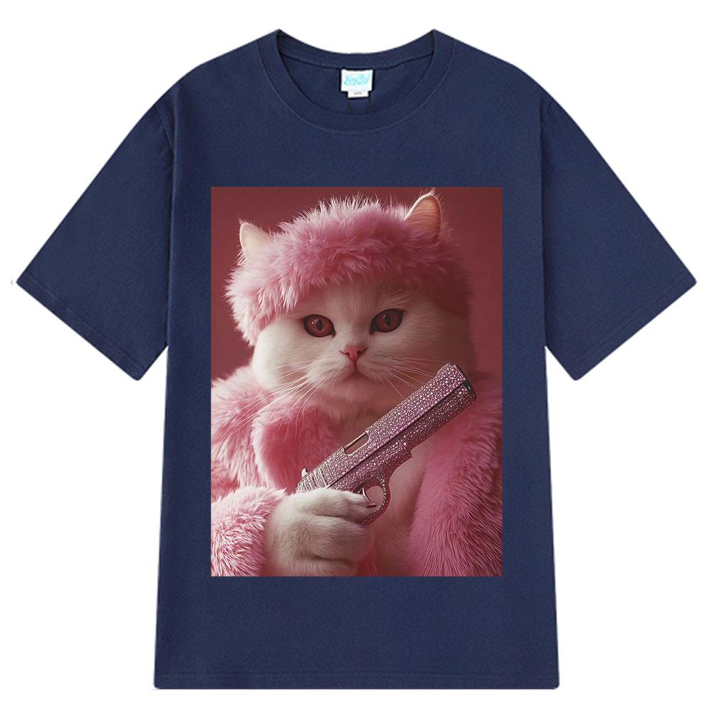 Funny Cat Gang Meme Vintage T-shirt Men's Women Harajuk Y2k Clothes Tshirt Short-sleeved 100% Cotton Hip-hop Fashion T-shirts