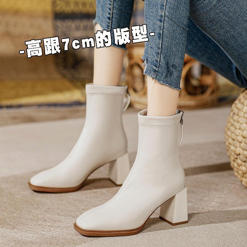 Wow custom~ high heel short boots thick heel fashion boots soft leather spring and autumn single boots square head thin boots