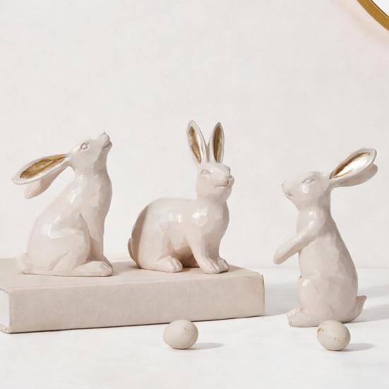 3 st påskharefigur Liten dekorativ kaninstatyett Vintage harts Kaninskulptur för Vår Hem Bordsdekoration