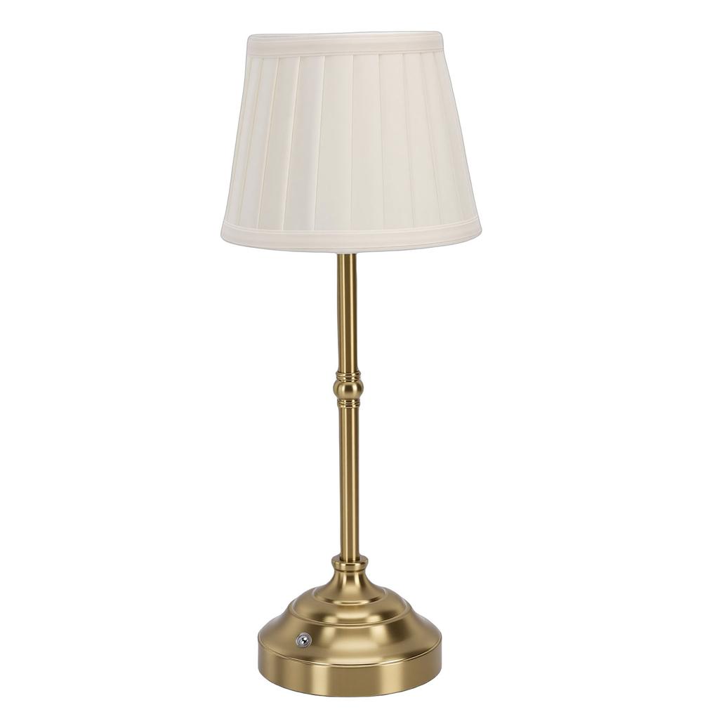 Cordless Table Lamp with Pleated Fabric Shade Aluminum Dimmable Rechargeable Bedside Night Light for Home Restaurant