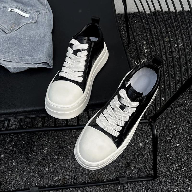 Classics Casual Leather Slip on Outdoor Driving Sneaker Vulcanized Shoes Mens Genuine Leather Thick Bottom Board Shoes