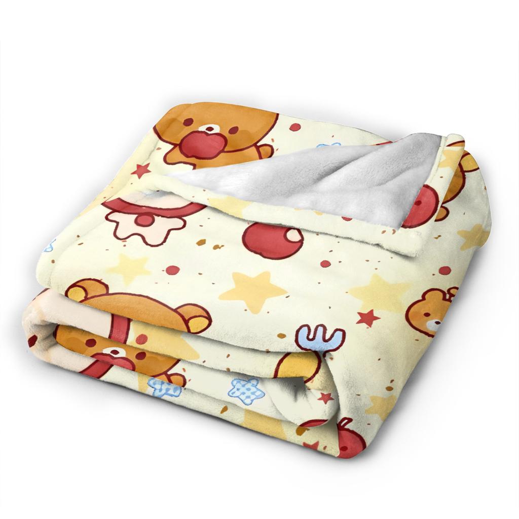Soft BlanketsStudents Camping Bear Rilakkumas Apple Throw Blanket  Flannel Bedspread For Living Room Novelty Sofa Bed Cover