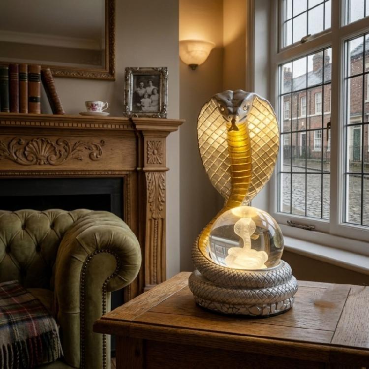 Cabinet Display Snake Figure Lamp with Globe Light Center, USB Cable, and Button Control for Desk or Shelf Use