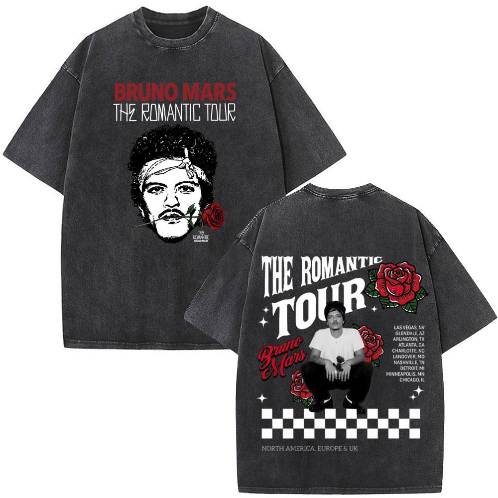 Bruno Mars The RoUnisextic Tour Print Vintage Washed Tshirt Unisex Women Fashion ONeck Cotton Loose Casual Gothic Punk Tshirts