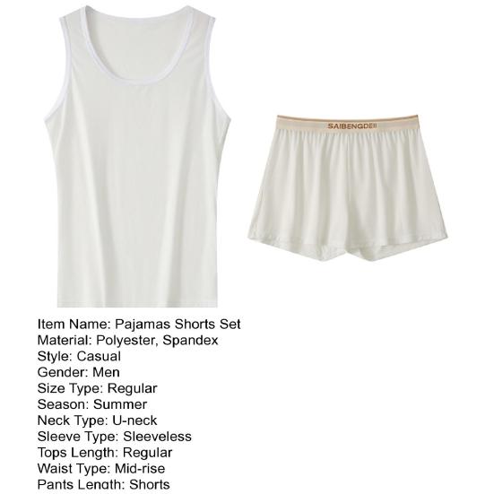 2Pcs/Set Men Pajamas Set U-Neck Sleeveless Vest Elastic Waist Wide Leg Shorts Set Summer Sleepwear Home Wear
