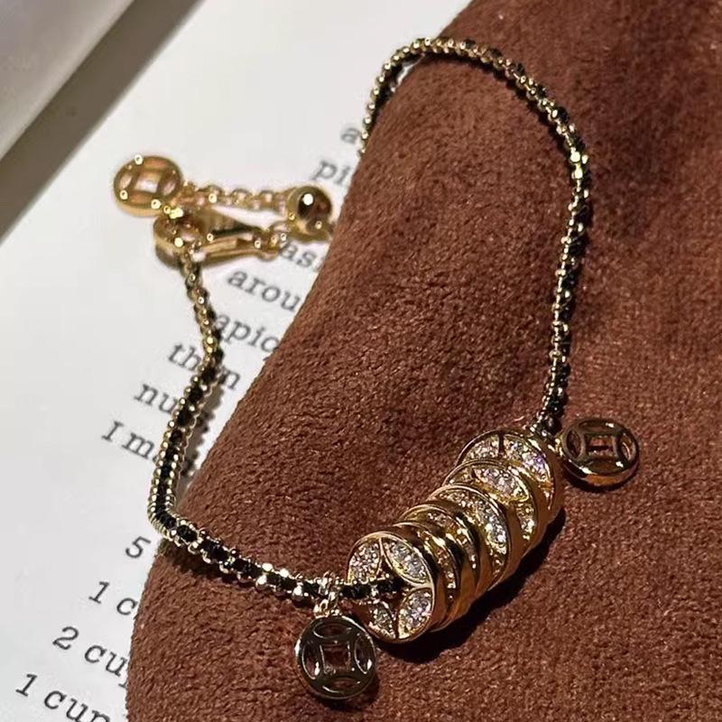 

Браслет с золотой монетой Xiaohongshu 2025: Черный и Золотой Бриллиант, Ювелирные изделия-талисманы на удачу