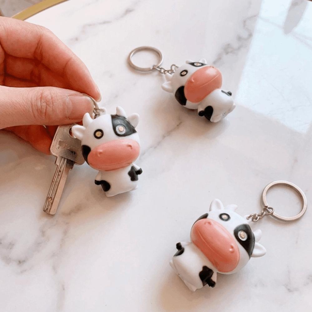 Mini Cow Sound Light Fidget Keychain Cartoon LED Eyes Cow Pendant Cow Bag Pendant Daily Decor