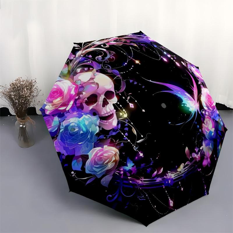 1pc Skull Roses Butterfly Fantasy Artwork Umbrella with Plastic Handle,Suitable for All Seasons Home Travel Outdoor UmbrellaDD1490