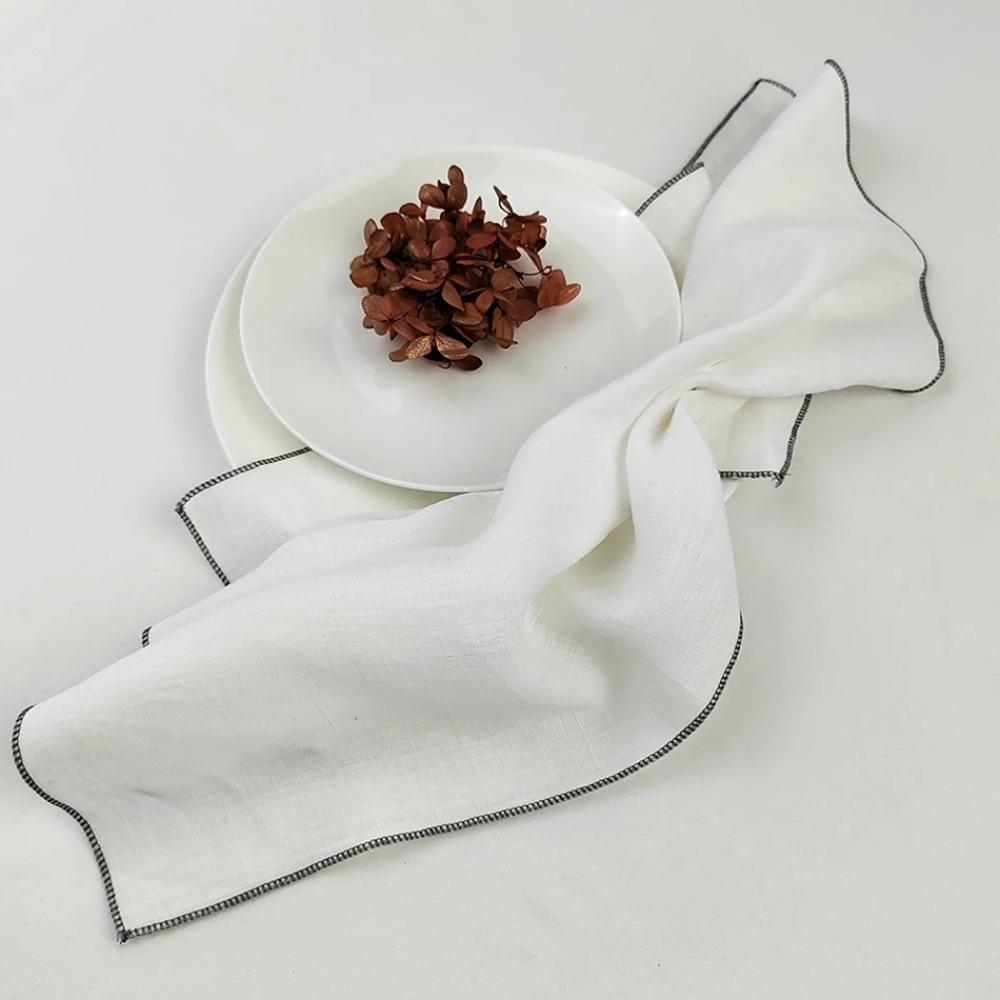 6PCS Multi-functional Solid Color Cotton Linen Napkin Square Sewn Edged Dining Table Napkin Washable Tea Towel Wedding