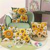 2D Sunflower Plush Pillow Cover 45x45cm Floral Retro Custom Printed Modern Home Decor