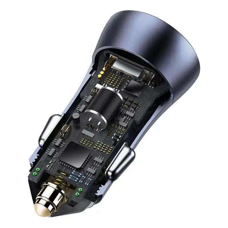 Ładowarka Samochodowa Baseus Golden Contactor Pro, 2X Usb, 40W (Szara) + Kabel Usb Do Usb-C 1M (Czarny)
