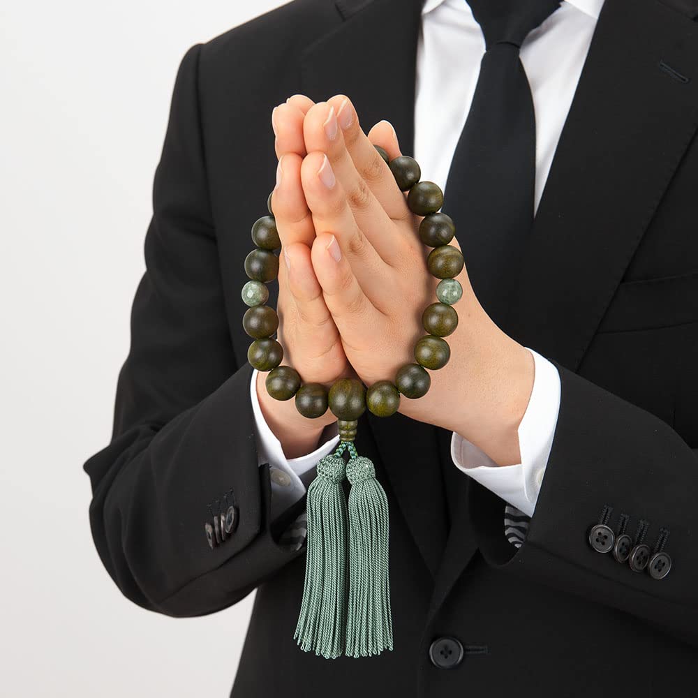 Altar Shop Takita Kyoto Prayer Beads for Green Sandalwood of 2 Tendokuzan 18 Pure Silk Headed Bead Bag Can Be Used by All Certificate Included