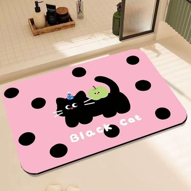 Black Cat Quick-Dry Bathroom Mat: Absorbent, Non-Slip Diatom Mud Foot Mat for Entrance 30*40 Upgraded Diatom Mud