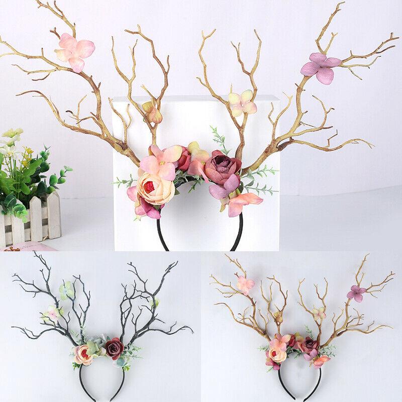 Gothic Deer Antlers Flower Hair Band Christmas Cosplay Hair Accessories
