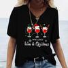 Weihnachts- Weinglas Muster Druck Damen V-Ausschnitt T-Shirts Lässiger Kurzarm Pullover T-Shirt Mode Oberteile Damen T-Shirts Kleidung
