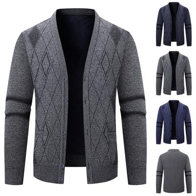 Herren V-Ausschnitt Knopfleiste Fleecegefütterte Strickjacke Langärmliger Strickpullover Jacke