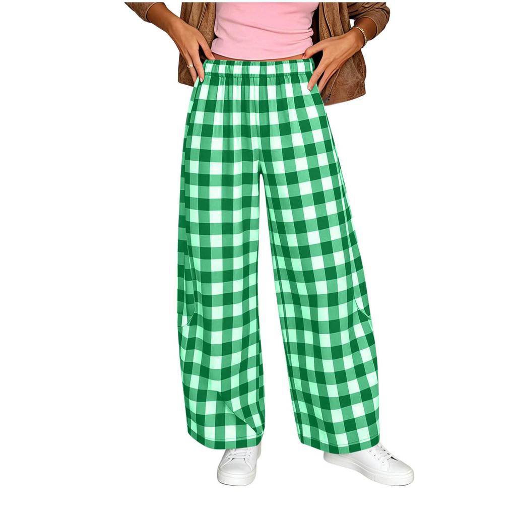 Damen Lässige Karottenhose mit weitem Bein Locker geschnittene Hose mit Taschen Elastischer Bund Bequeme Alltagskleidung