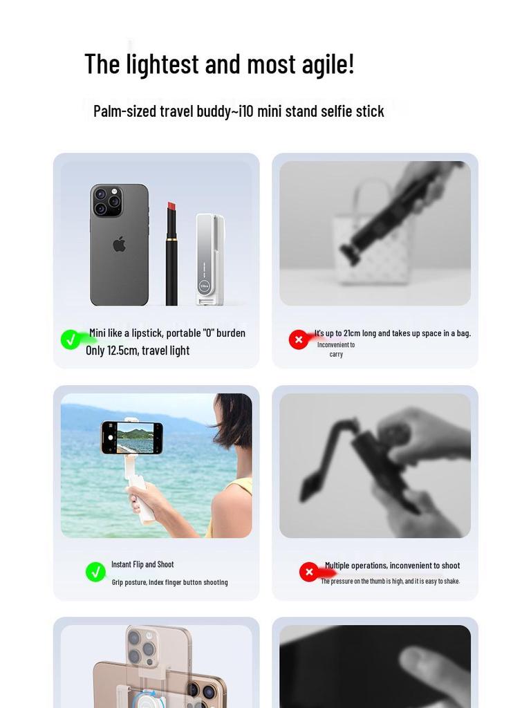 Mini Bluetooth Selfie Stick: 360° Rotation, Anti-Shake, Telescopic, Handheld, Pocket-Friendly for i8/i10 Devices.