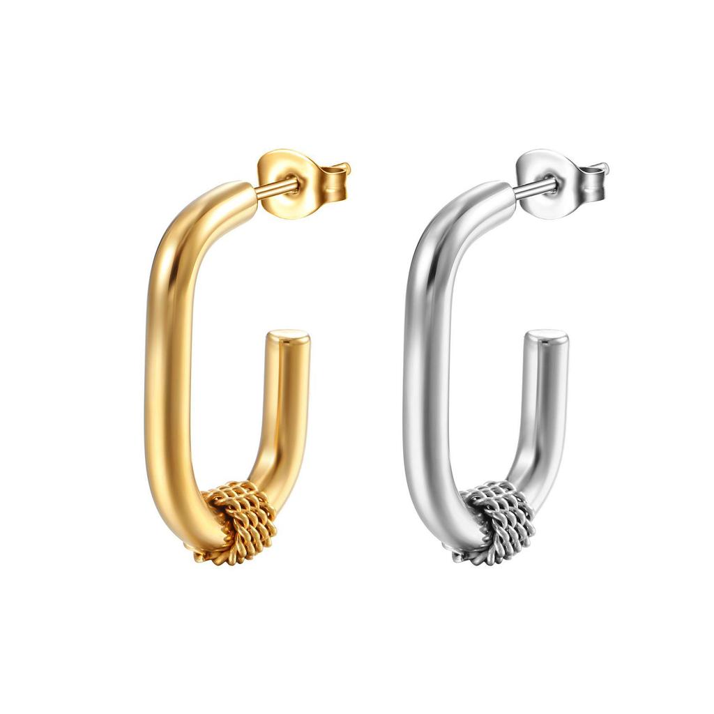 INS-Style European & American Oval Earrings - 18K Gold Stainless Steel Trendy Geometric Design for Women